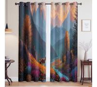 Curtains for Bedroom Blackout Eyelet Curtain Insulated Window Curtain, Orange blue Animals Flowers Valley 140 x 180cm For Living Room, Bedroom, and Study