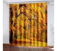 Curtains for Bedroom Door, Blackout Curtains Yellow Autumn Woods Scenery Polyester 2 Panels 68x72inch
