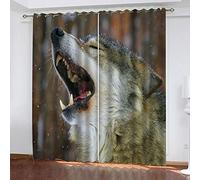 Curtains For Bedroom Eyelet Animal Wolf Howling Print Pattern Light Blocking Thermal Window Drapes For Kids 55x94Inch Drop 2 Panels Curtains 90% Blackout Room Darkening