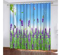 Curtains For Bedroom Eyelet Butterfly Purple Flower Blossoms Print Pattern Light Blocking Thermal Window Drapes For Kids 55x94Inch Drop 2 Panels Curtains 90% Blackout Room Darkening