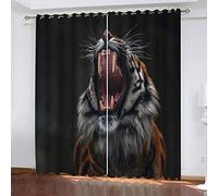 Curtains For Bedroom Patterned Animal Tiger Howling Curtain Blackout For Living Room 3D Print Patterned 70x98Inch Eyelet Ring Top Thermal Insulated Drapes Home Decoration 2 Panels