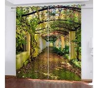 Curtains For Bedroom - Super Soft Thermal Insulated Black Out Curtains - Living Room Kitchen Decoration Eyelet Curtains - 3D Printed Garden Corridor Green Vine 86 Inch Drop - 2 Panels