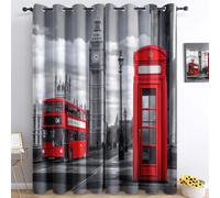 Curtains for Living Room 36” W x 84” L x 2, Cityscape London Big Ben Printed Thermal Blackout Curtains, Super Soft Eyelet Ring Top Blackout Curtains Cityscape for Home Decoration