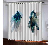 Curtains For Living Room Blue Peacock Feather Pattern 3D Blackout Treatments For Bedroom Drape 2 Panel Sets 110x102Inch Metallic Print Room Darkening Window Dining Home Office Grommet Top