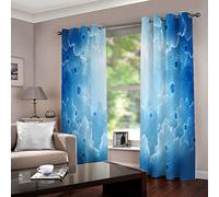 Curtains for Living Room Blue & Peacock Feathers W117cm (46") x D183cm (72") x 2 Look Privacy Protected Curtain Pair Solid Light Filtering Airy Window Drapes for Boys Playroom Pencil Pleat Set of 2