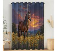 Curtains For Living Room, Boys Girls Bedroom Multicolor Sunflower Field Horses Curtain, Eyelet Blackout Animals 3D Print Soft Thermal Insulated Curtains - 2 Panels W 66" x L 72"