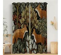 Curtains For Living Room, Boys Girls Bedroom Olive Green Leaves Fox Curtain, Eyelet Blackout Middle Ages 3D Print Soft Thermal Insulated Curtains - 2 Panels W 66" x L 54"