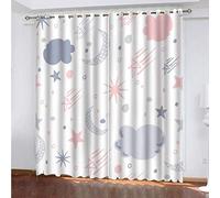 Curtains For Living Room Cartoon Star Moon Print 3D Blackout Treatments For Bedroom Drape 2 Panel Sets 110x102Inch Metallic Print Room Darkening Window Dining Home Office Grommet Top