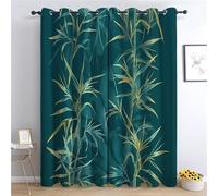 Curtains for Living Room Dark Teal, Watercolor Painting Plant Bamboo Leaf Printed Thermal Blackout Curtains, Super Soft Eyelet Ring Top Blackout Curtains 2 Panels 46” W x 54” L for Home Decoration