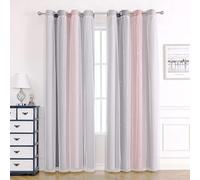 Curtains for Living Room Home Nursery Kids Blackout Curtains for Bedroom Eyelet,2 Panel 52 x 54 inch Drop Insulated Thermal Curtains for Winter,White Voile Net Curtains for Windows Pink Grey Curtains