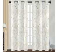 Curtains for Living Room Mustard Yellow White Bedroom Blackout Curtains Eyelet Durable Polyester Black Out Pencil Pleat Thermal Curtain Sitting Room Washable Reduce Noise 2x140x160cm
