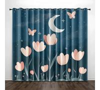 Curtains for Living Room Retro Blue Moon Door Curtains for Bedroom Polyester Washable Thermal Insulated Noise Reducing with Eyelets Door Curtain 2 Panels (2x140x250 cm)