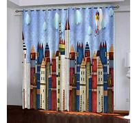 Curtains for Windows Retro City W168cm (66") x D229cm (90") x 2 Blackout Curtains Thermal Insulated for Bedroom and Living Room 2 Panels