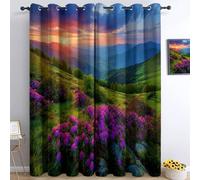 Curtains Forest Mountains Fields Flowers, Eyelet Blocking Darkening Window Drapes Treatments Modern Decorative, 2 Panels 43 x 85 Inch Drop Noise Reduction for Children Kids Women Bedroom Living Room