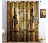 Curtains Gold Blackout Curtains, for Bedroom Living Room W 52" x L 84" Home Decoration Curtain Ancient Egyptian Meditating Hieroglyphs Drop Patterned Window Treatments - 2 Panels
