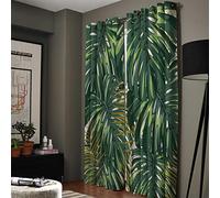 Curtains Green Tropical Leaf Curtains for Bedroom Living Room Energy Saving Bedroom Curtains Noise Reduction Eyelet Curtains Heat Insulation Black Out Curtains Curtains & Drapes 2x140x180cm