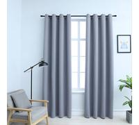 Curtains Grey 140x175 cm 100% Polyester Blackout with Metal Rings 2pcs Pair Set