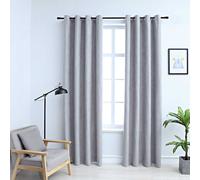 Curtains Grey 140x175cm 2pcs 100% Polyester Suede Touch Blackout Rings Set Pair