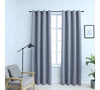 Curtains Grey 140x225 cm 100% Polyester Blackout With Metal Rings Pair Lined UK