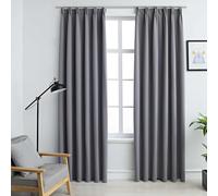 Curtains Grey Blackout 100% Polyester 140x245cm 2pcs with Metal Hooks Blackouts