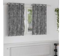 Curtains Grey Crushed Velvet 140x140 cm Eyelet Pair Thermal Room-Darkening Lined