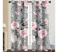 Curtains Grey Pink Flowers Eyelet Curtains Energy Saving Curtains for Living Room Noise Reduction Blackout Curtains Heat Insulation Curtains Eyelet Black Out Curtains Bedroom 2x75x166cm