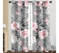 Curtains Grey Pink Flowers Eyelet Curtains Energy Saving Curtains for Living Room Noise Reduction Blackout Curtains Heat Insulation Curtains Eyelet Black Out Curtains Bedroom 2x140x180