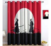Curtains Japanese Samurai Fighting Printed for Living Room, Bedroom, Eyelet Curtains, Thermal Curtains, Blackout Curtains Red Black for Home Window W 46" x L 54" (2 Panels)