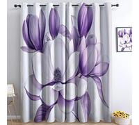 Curtains Lilac Blackout Curtains, for Bedroom Living Room W 66" x L 72" Home Decoration Thermal Eyelet Curtain Hand Drawn Magnolia Flowers Drop Patterned Window Treatments - 2 Panels