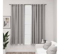 Curtains Linen-Look Blackout Grey 140x175 cm 100% Polyester Hooks 2pcs Insulate