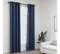 Curtains Linen-Look Blackout Grommet 100% Polyester Blue 140x245 cm Thermal Pair