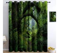 Curtains Natural Wind Eyelet For Bedroom Living Room, Privacy Thermal Drapes Dreamy Tropical Rainforest 2 Panels W 110 X L 102 Inches Green