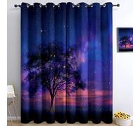 Curtains Nebulae Trees Fields Fireflies, Eyelet Blocking Darkening Window Drapes Treatments Modern Decorative, 2 Panels 46 x 72 Inch Drop Noise Reduction for Children Kids Women Bedroom Living Room