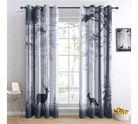 Curtains Primeval Forest Deer And Fox Polyester Soft Curtains Top Eyelets Treatments Blackout Window Grey For Living Room Bedroom W 46" x L 72" (2 Panels)
