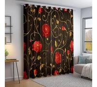 Curtains Retro Luxurious Botanical Blackout Eyelet Curtains - W 27.56" x L 62.99"(2 Panels) Printed Microfiber Window, Multicolor Noise Reducing Room Decoration for Bedroom Living Room