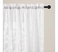 Curtains Sheer White Curtain Panels Boho Farmhouse Drapes with Vintage Floral Pattern 45" Short Length Rod Pocket for Bedroom Living Room Windows French Elegance 3D Relief, Set of 2 (52" Wide Each)