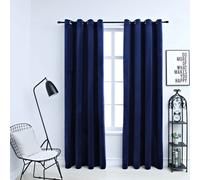Curtains Velvet Dark Blue 140x175 cm Blackout Thermal Rings 2pc Luxury Polyester