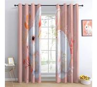 Curtains Watercolor Animals Flowers Rabbit For Living Room Bedroom Room, Super Soft Thermal Eyelet Curtain Pink For Kids Boys Girls, Blackout Drapes W 92 X L 72 Inches 2 Panels