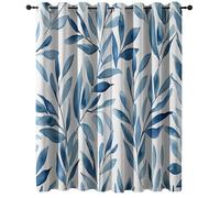 Curtains Watercolor Blue Leaves Simple Natural Holiday Curtain Waterproof Mildew and Navy Blue White Resistant Polyester Light Filtering Durable Drapes for W 29.5" x L 65" (2 Panels)