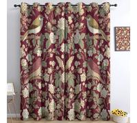 Curtains William Morris Style Flowers Birds Polyester Soft Curtains Top Eyelets Wine Red Beige Treatments Blackout Window Curtain For Living Room Bedroom W 55" x L 102" (2 Panels)