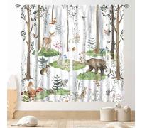 Curtains with forest animals, rustic cartoon, cute, forest, wildlife, cabin, bear, deer, fox, cabin, window curtains, treatments for children's room, girls, boys, bedroom, living room, 160