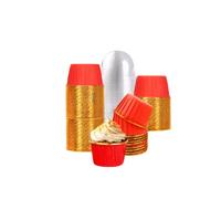 CURTEK 100 Pack Cupcake Liners with Lids 3.5 Oz Foil Baking Cups Disposable Mini Cupcake Liner Muffin Liners Cupcake Wrappers Holders for Party Wedding Birthday Valentine,Red, LBMFB1G