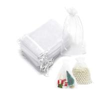 CURTEK 100 Pcs 6 x 8 Inches Drawstring Organza Bags Bulk Small Gift Bags Mesh Gift Bags Jewelry Bags for Christmas Candy Wedding Birthday Party,White, CURTEK-OGSXWPBZ1