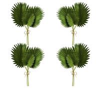 CURTEK 4 Bundles Artificial Palm Leaves Plants Single Stem Fan Leaf Plant Tropical Palm Green Leaves Plant Fake Palm Plants Stems Leaf for Home Garden Hawaiian Party Jungle Party Decoration