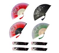 CURTEK 4 Pcs Hand Fans for Women Foldable,Chinese/Japanese Bamboo Handheld Folding Fan Vintage Style Floral Hand Held Fan Portable Silk Handheld Foldable Fan for Dance Wedding Music Festival Party