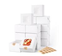CURTEK 50pcs Bakery Boxes with Window 4x4x2.5 Inches Cookie Boxes Dessert Boxes Small Pastry Gift Box Cake Box,for Mini Desserts Treats Cookies,White
