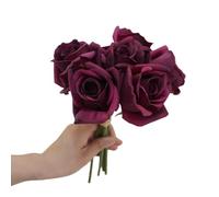 CURTEK 6 pcs Artificial Rose Flowers Real Touch Silk Rose 10.2 inch Single Stem Roses for Bridal Bouquets DIY Arrangement Bouquet Wedding Party Home Garden Decor,Deep Purple