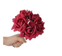 CURTEK 6 pcs Artificial Rose Flowers Real Touch Silk Rose 10.2 inch Single Stem Roses for Bridal Bouquets DIY Arrangement Bouquet Wedding Party Home Garden Decor,Red