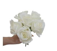 CURTEK 6 pcs Artificial Rose Flowers Real Touch Silk Rose 10.2 inch Single Stem Roses for Bridal Bouquets DIY Arrangement Bouquet Wedding Party Home Garden Decor (White)