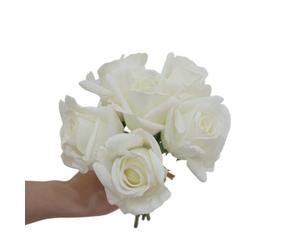 CURTEK 6 pcs Artificial Rose Flowers Real Touch Silk Rose 10.2 inch Single Stem Roses for Bridal Bouquets DIY Arrangement Bouquet Wedding Party Home Garden Decor (White)